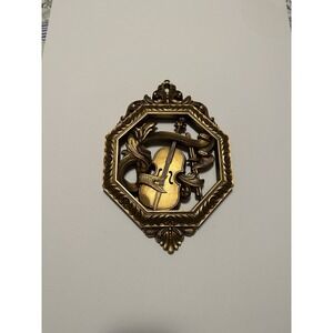 Vintage 1976 Homco Syroco Violin Wall Plaque Gold Tone Musical Decor 7402